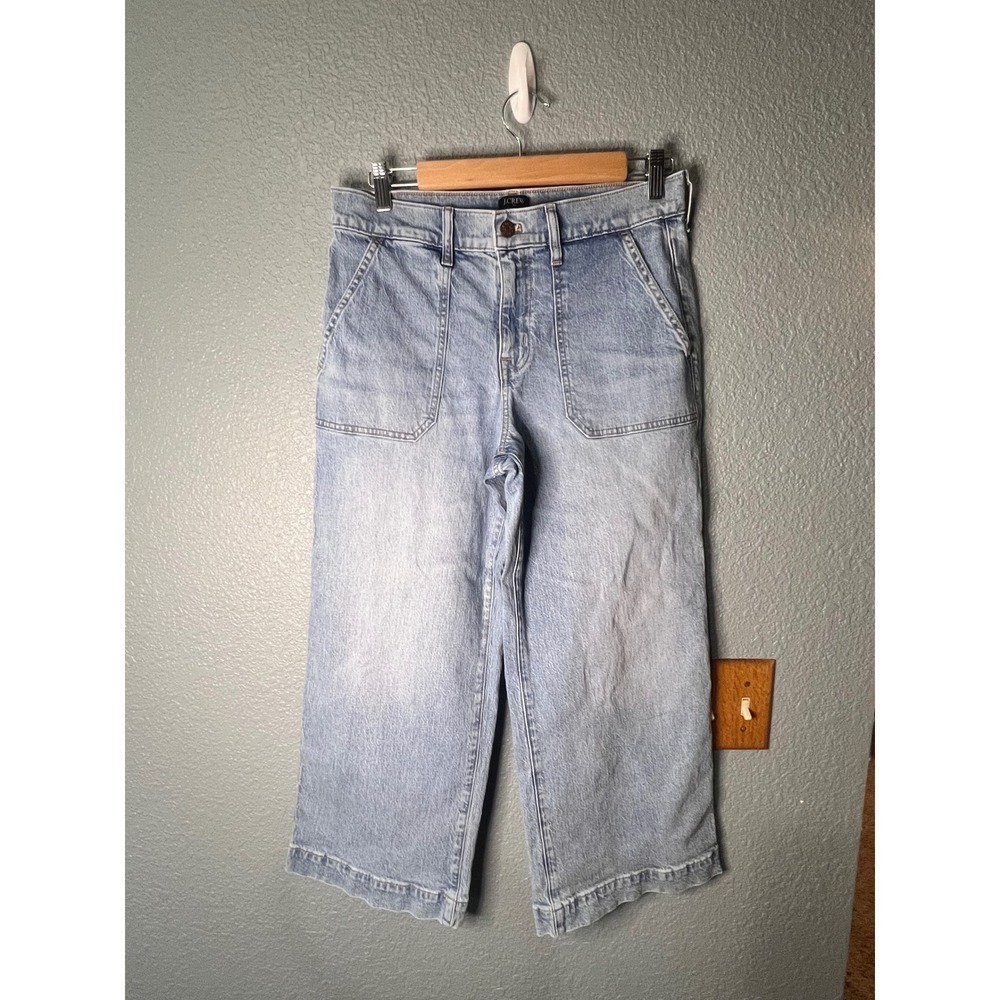 J.Crew Wide-Leg Crop Light Wash Denim Patch Pocket Jeans 28P CJ600
